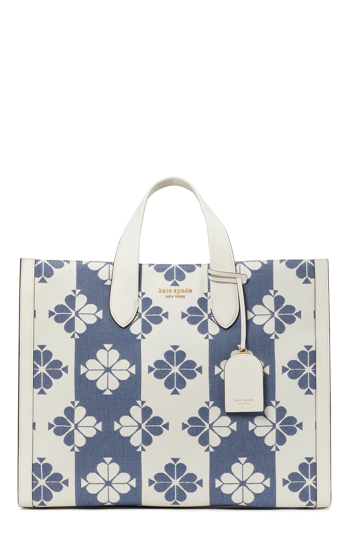 KB157-spade flower two-tone canvas manhattan large tote-Halo White Multi