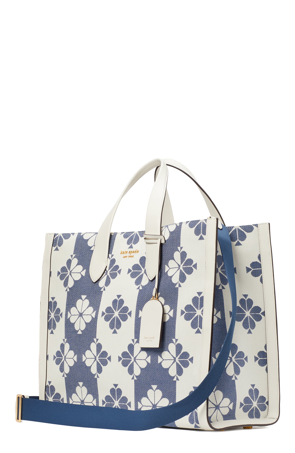 KB157-spade flower two-tone canvas manhattan large tote-Halo White Multi