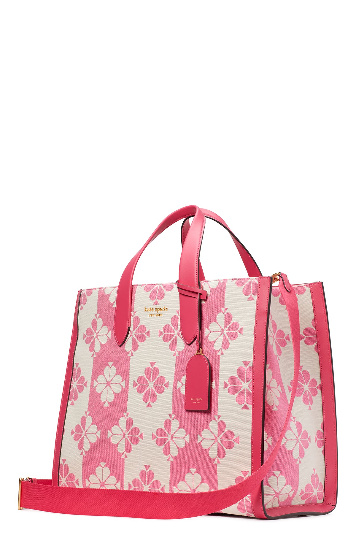 KB157-spade flower two-tone canvas manhattan large tote-Pom Pom Pink Multi