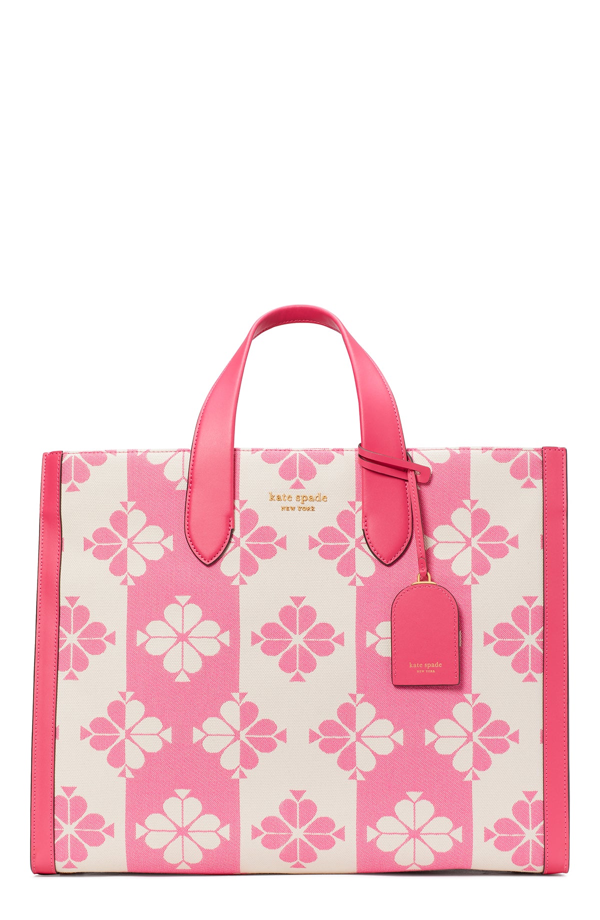 KB157-spade flower two-tone canvas manhattan large tote-Pom Pom Pink Multi