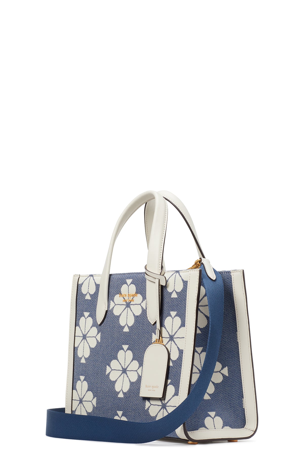 KB959-spade flower two-tone canvas manhattan small tote-Halo White Multi