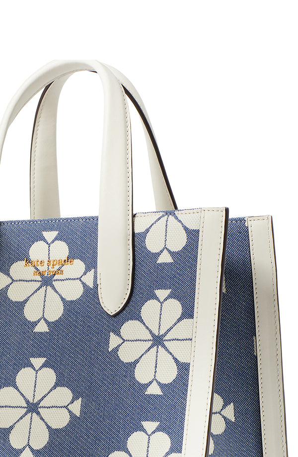 KB959-spade flower two-tone canvas manhattan small tote-Halo White Multi