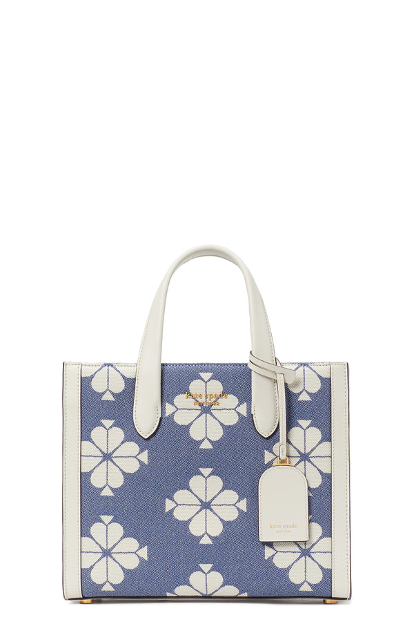 KB959-spade flower two-tone canvas manhattan small tote-Halo White Multi