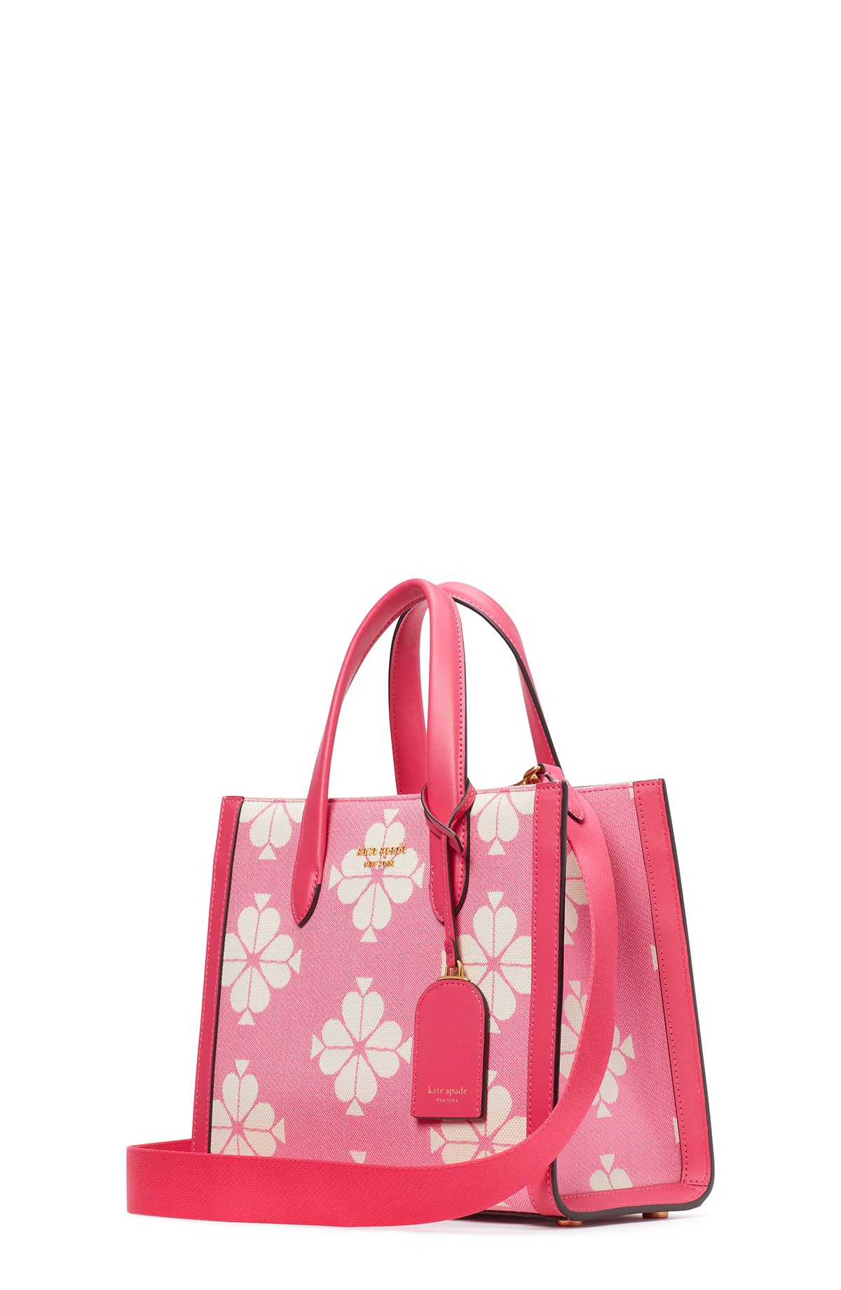 KB959-spade flower two-tone canvas manhattan small tote-Pom Pom Pink Multi