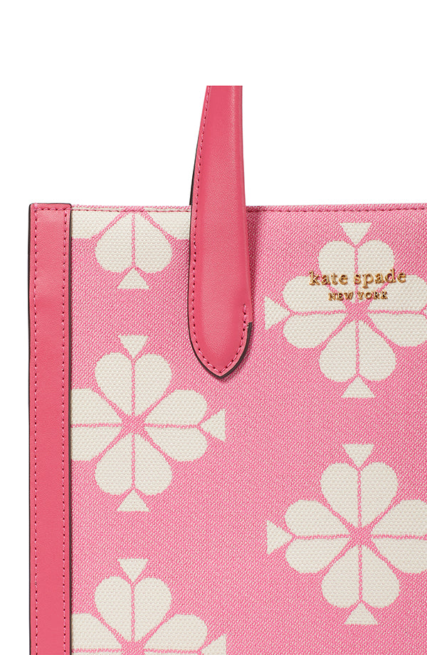 KB959-spade flower two-tone canvas manhattan small tote-Pom Pom Pink Multi