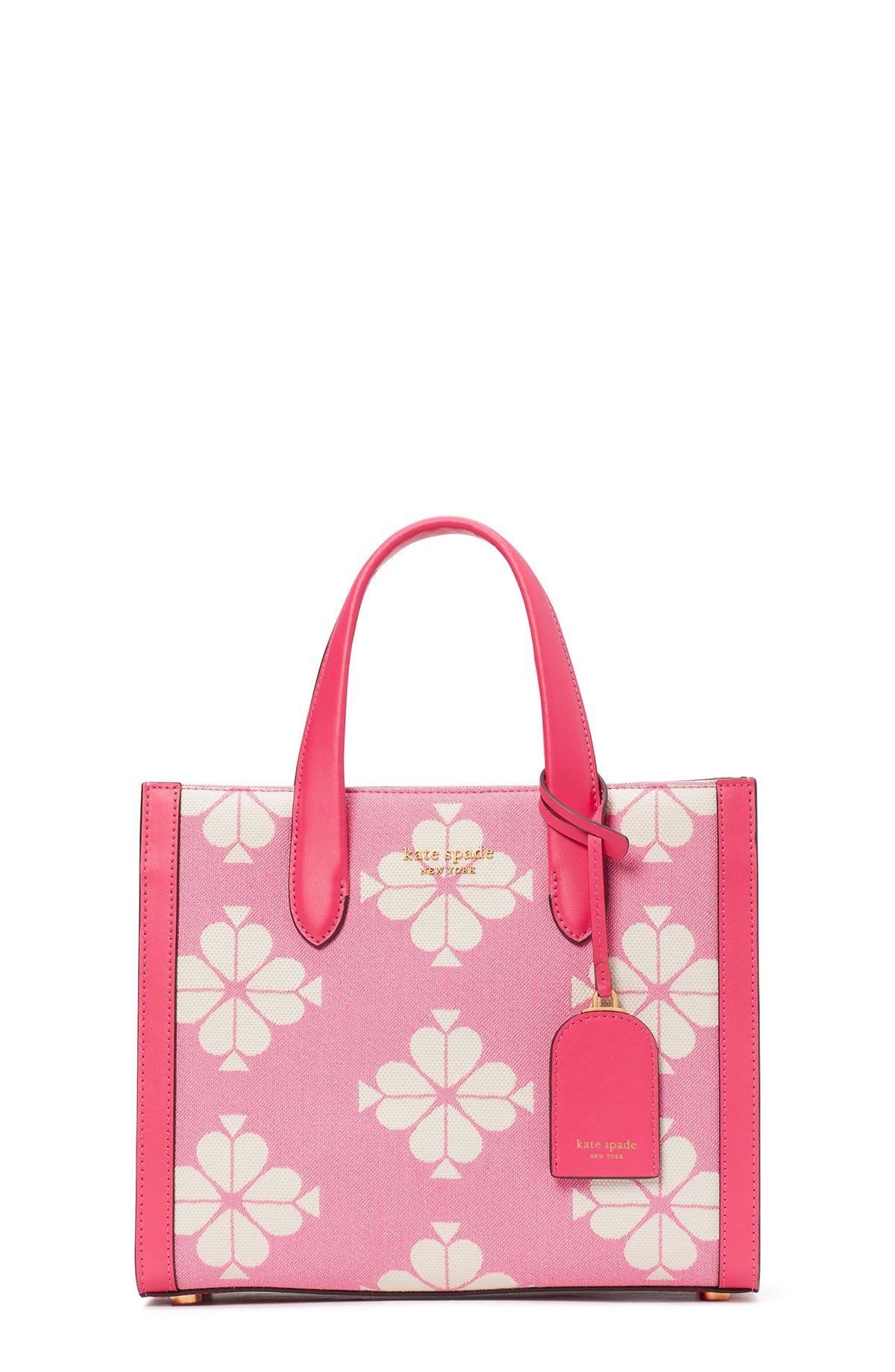 KB959-spade flower two-tone canvas manhattan small tote-Pom Pom Pink Multi