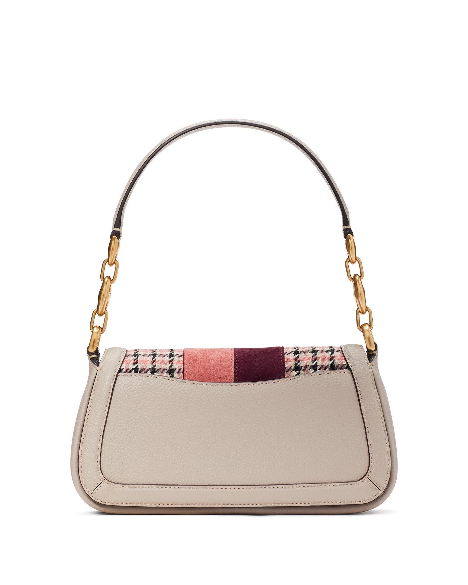 KC981-gramercy racing stripe plaid twill small flap shoulder bag- Mushroom Multi.