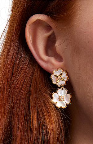 KD306-heritage bloom drop earrings-Cream/Gold