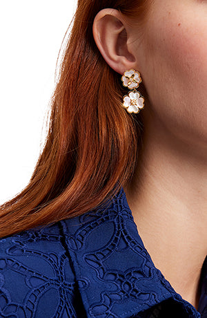 KD306-heritage bloom drop earrings-Cream/Gold