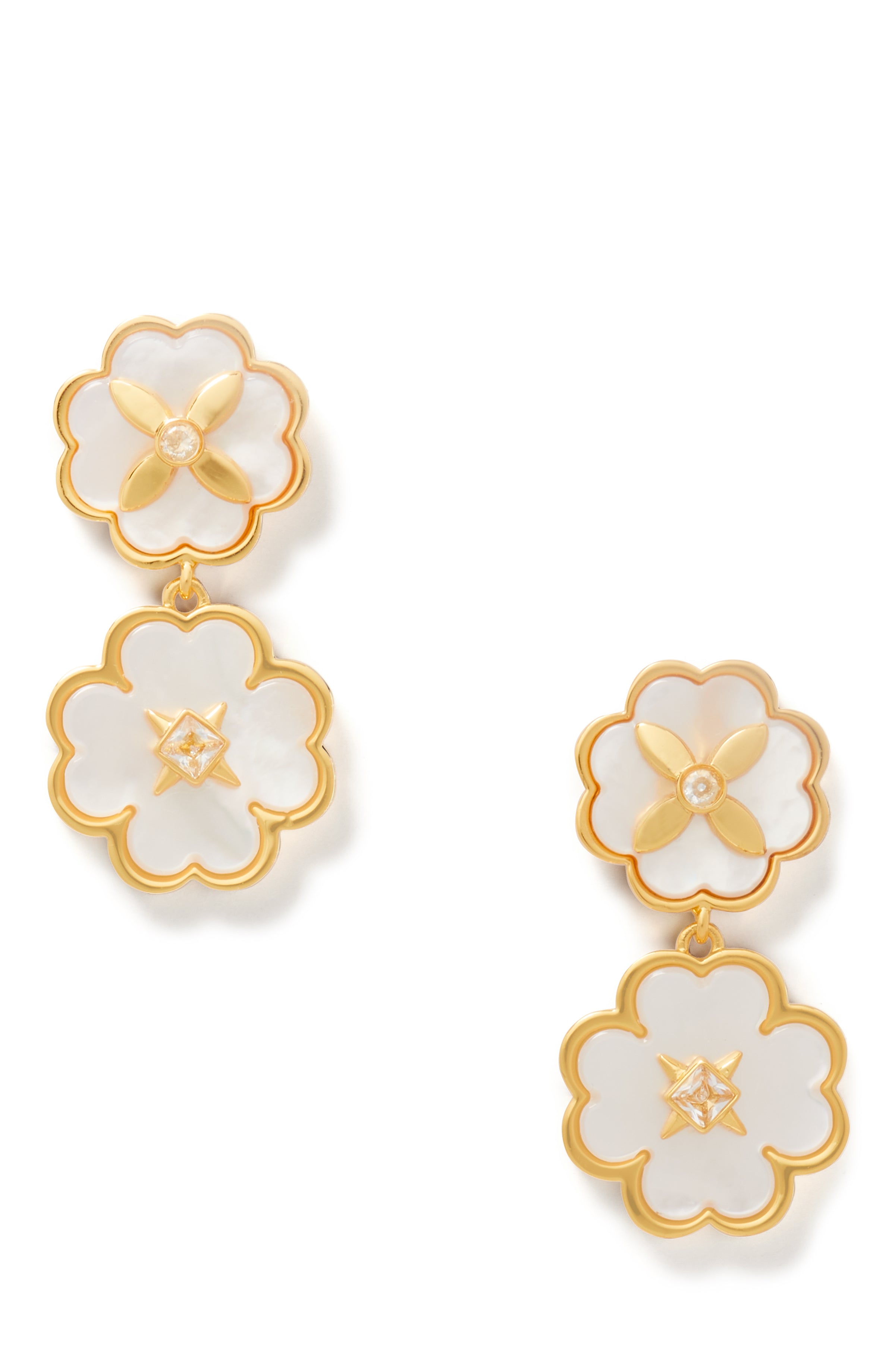 KD306-heritage bloom drop earrings-Cream/Gold