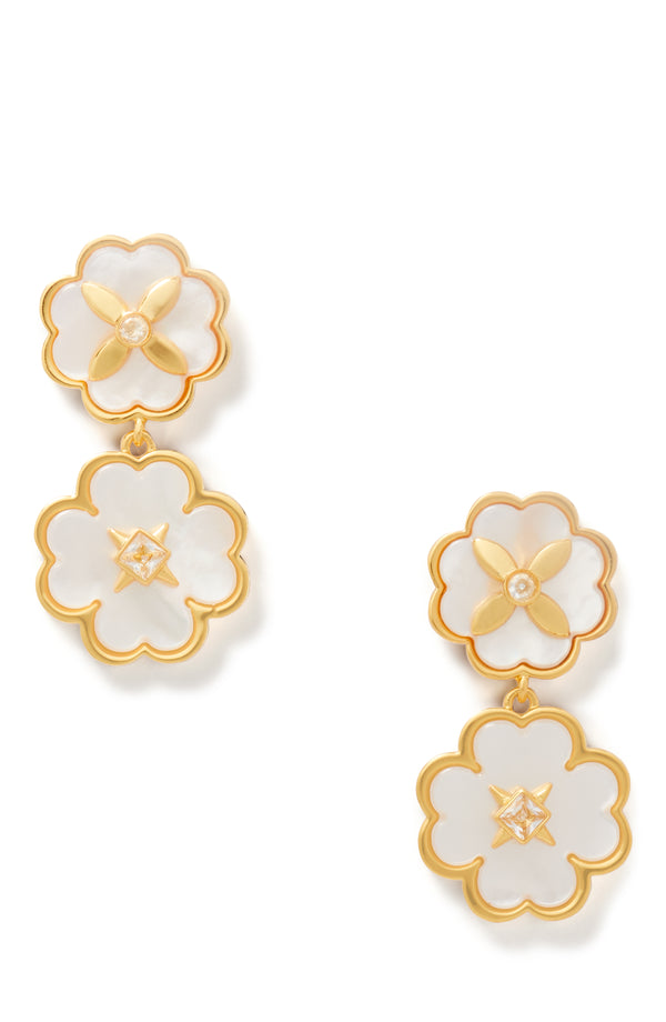 KD306-heritage bloom drop earrings-Cream/Gold