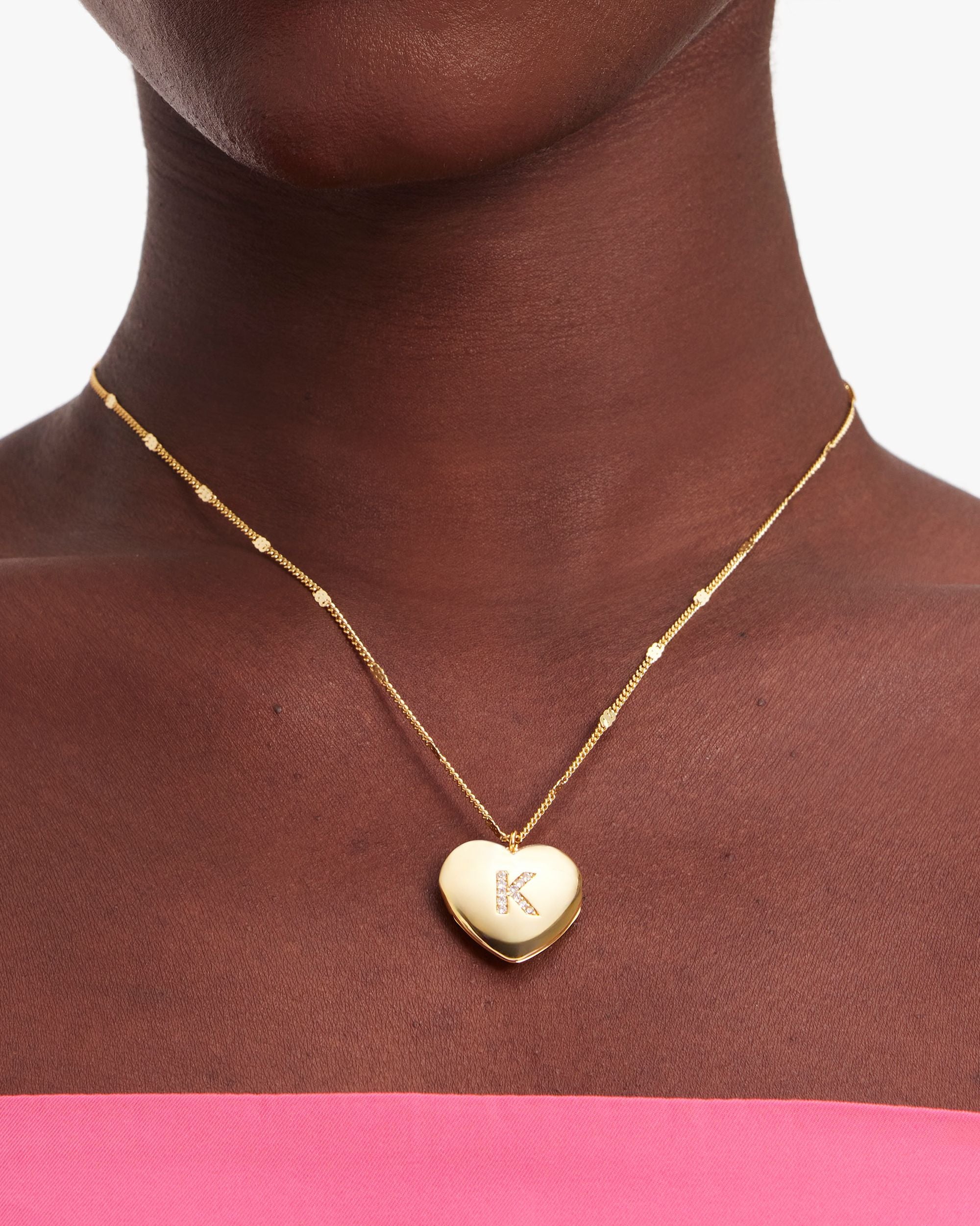 KD911-a heart letter locket necklace-Clear/Gold