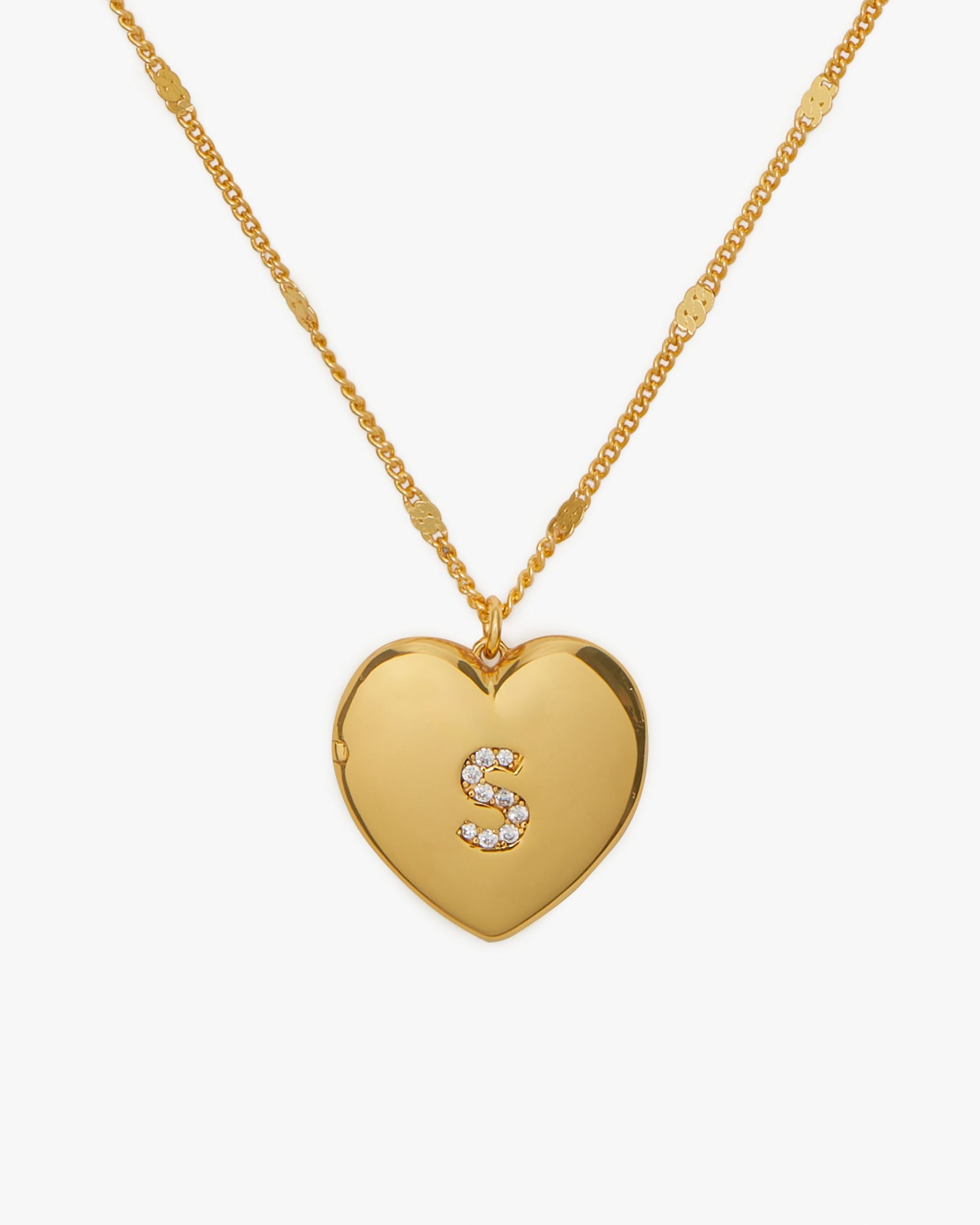 KD924-s heart letter locket necklace-Clear/Gold