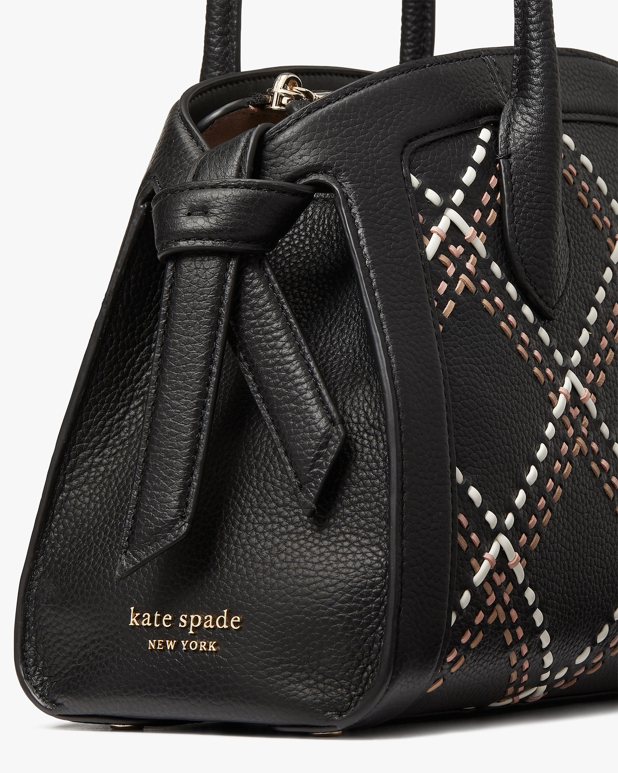 KE110-Knott Plaid Stitched Medium Zip-top Satchel-Black Multi