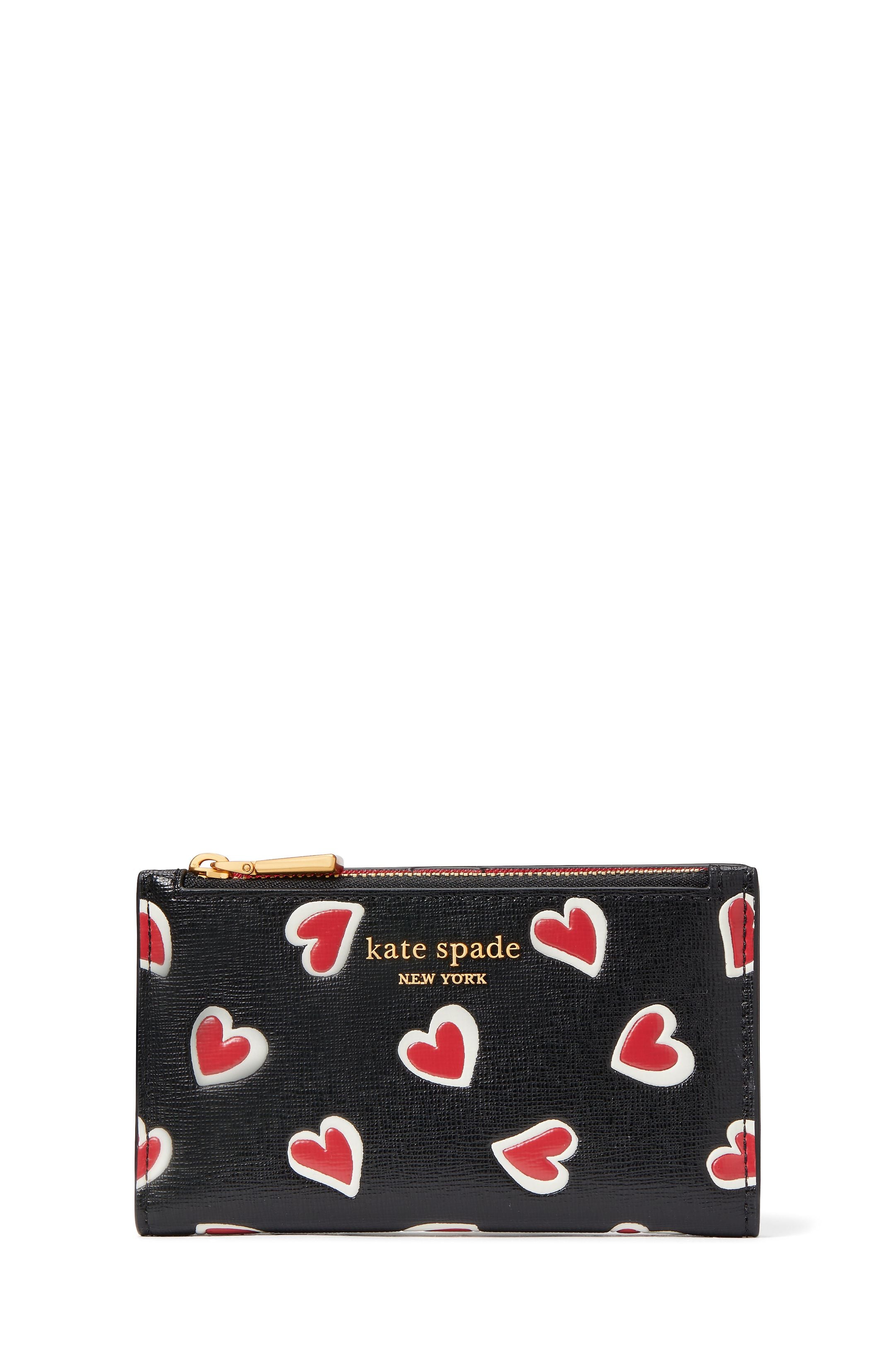 KE356-Morgan Stencil Hearts Small Slim Bifold Wallet-Black Multi