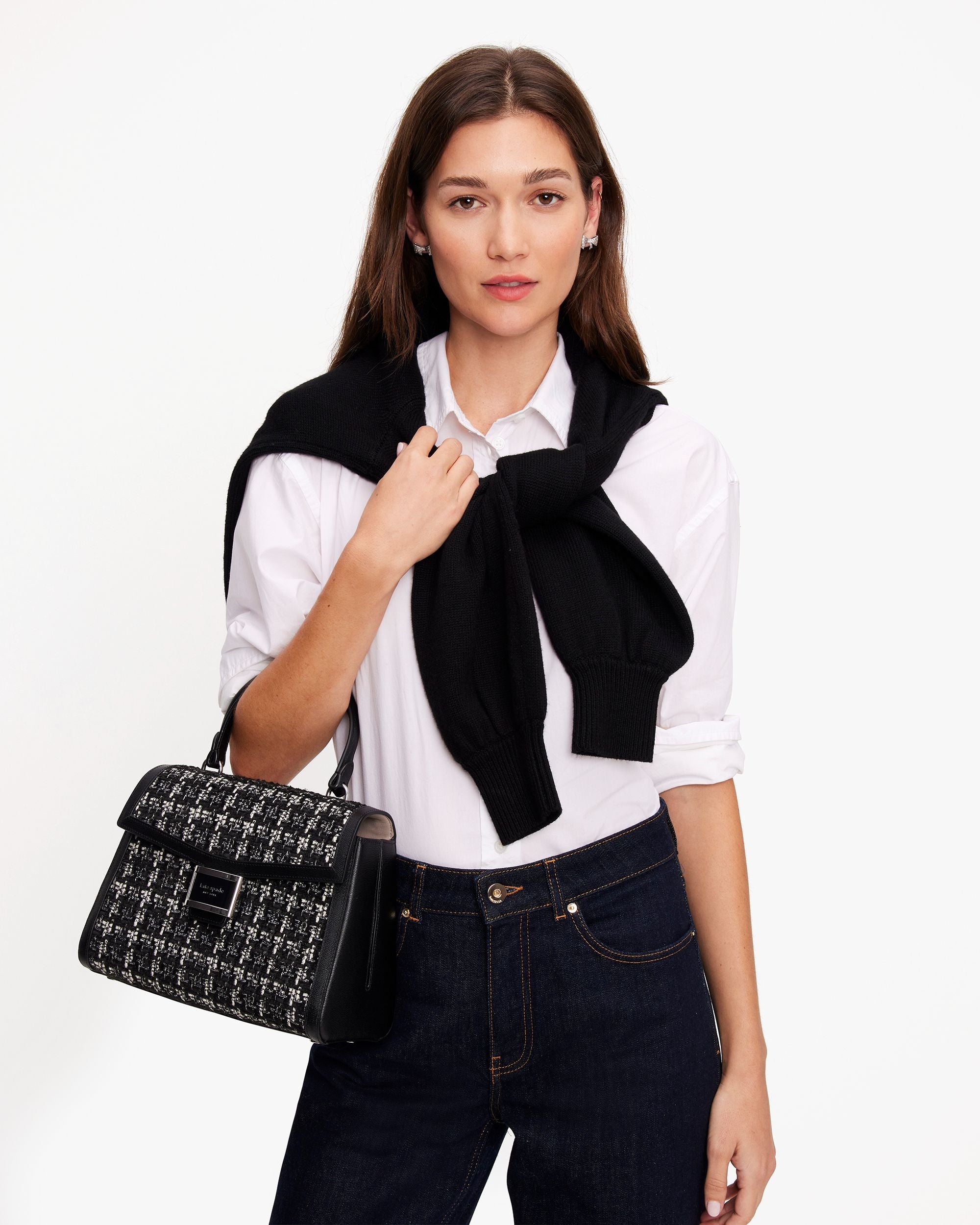 KE439-katy tweed medium top-handle bag-Black Multi