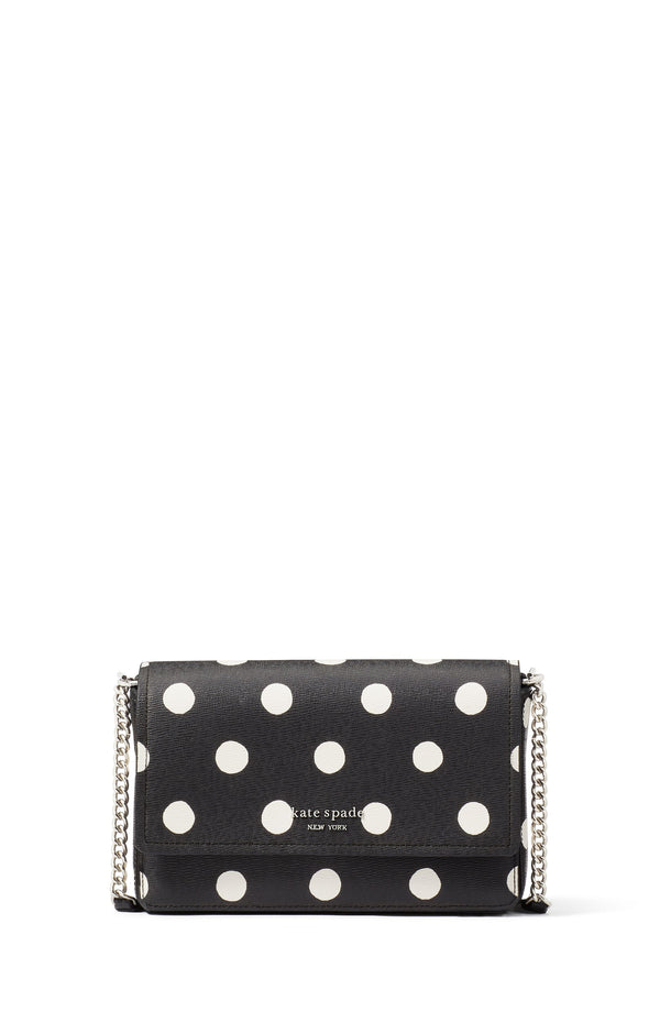 KF924-Morgan Sunshine Dot Faux Leather Flap Chain Wallet-Black Multi