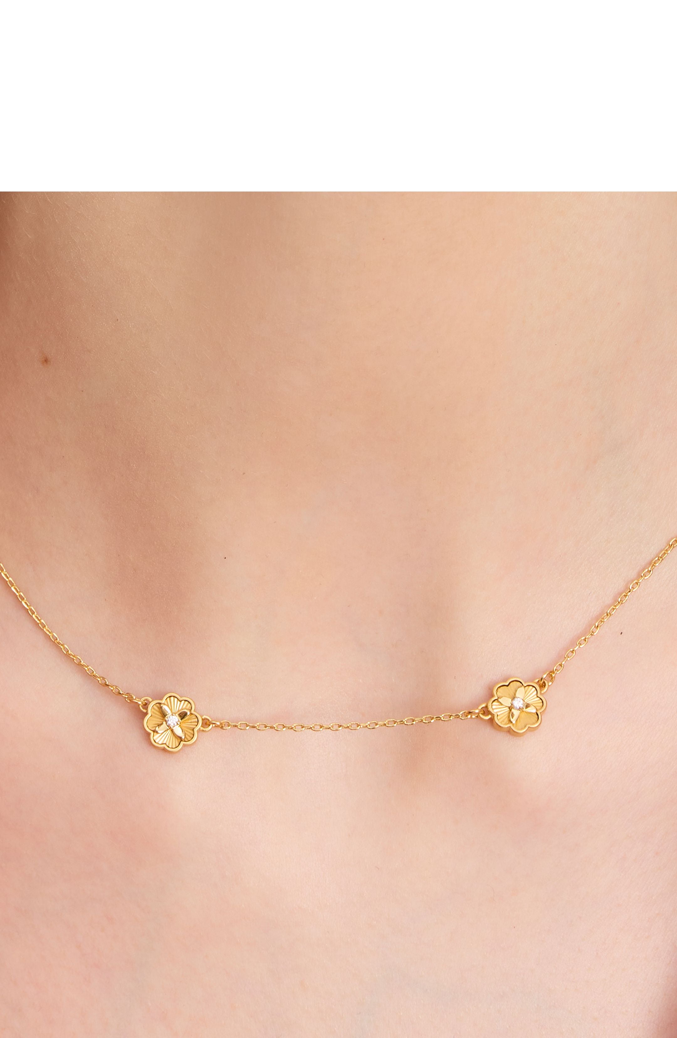 KG326-STION NECKLACE-Clear/Gold