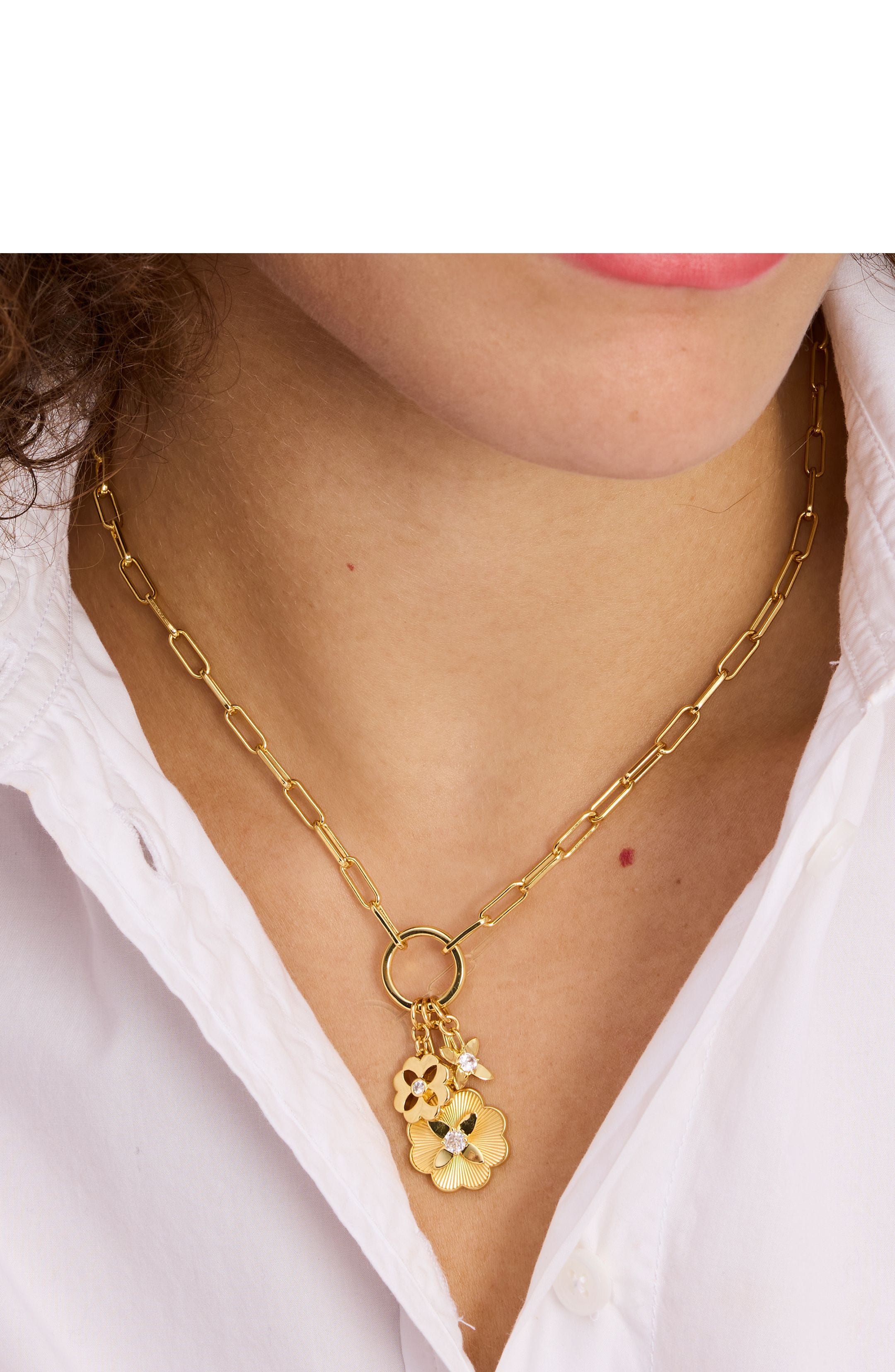 KG331-CHARM NECKLACE-Clear/Gold