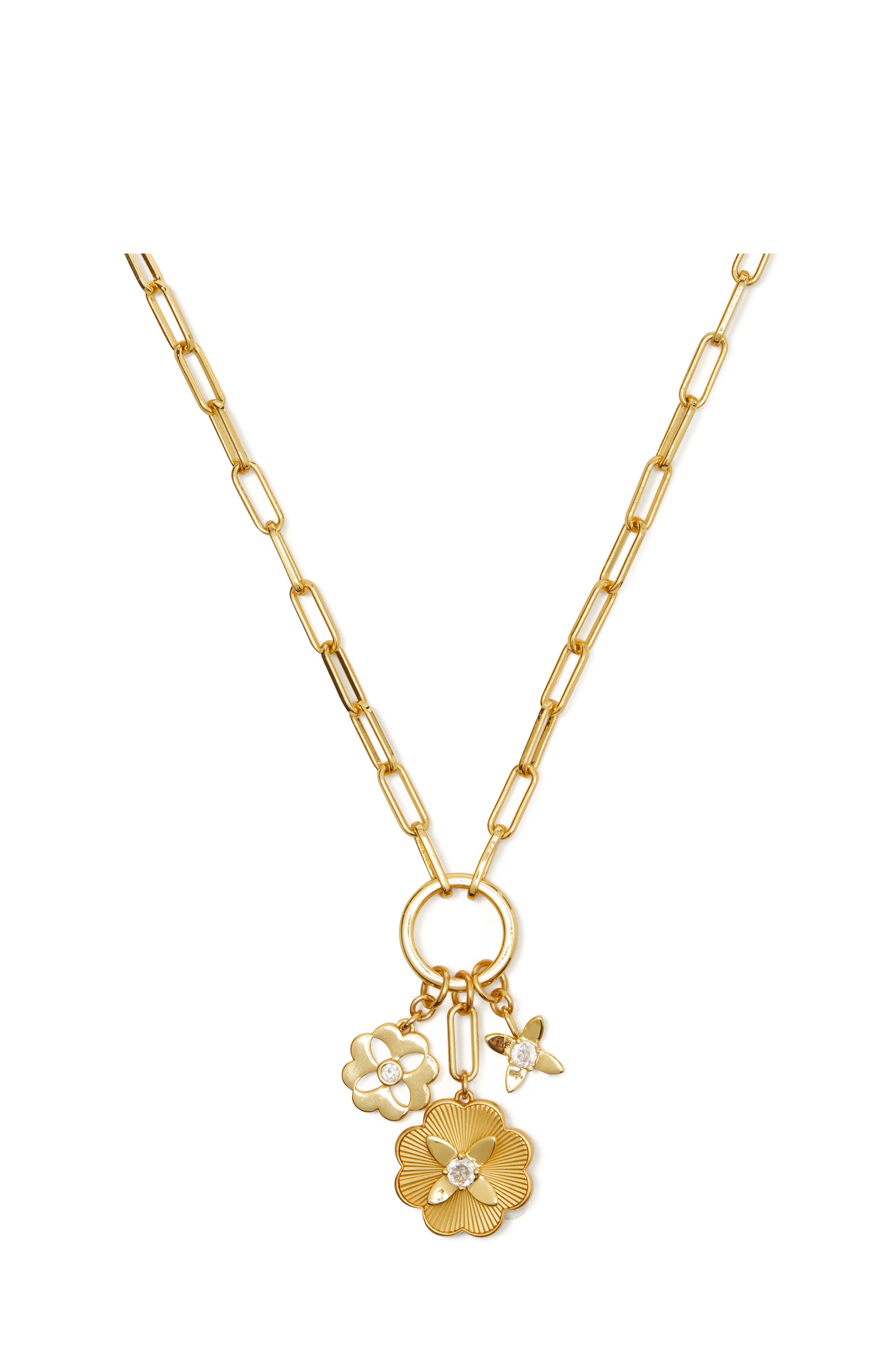 KG331-CHARM NECKLACE-Clear/Gold